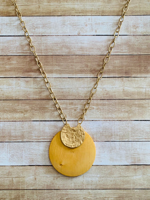 Mustard Wood Gold Necklace- -Trendy Me Boutique, Granada Hills California
