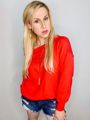 Red Boat Neck Sweater- -Trendy Me Boutique, Granada Hills California