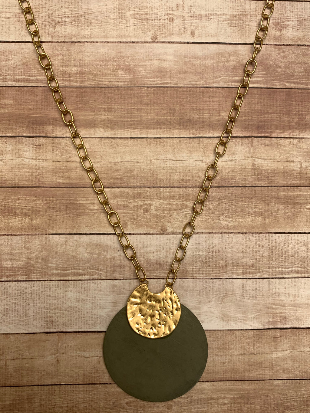 Dark Teal Wood Gold Necklace- -Trendy Me Boutique, Granada Hills California