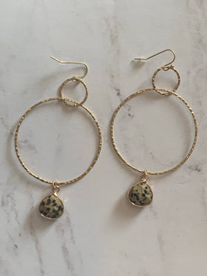 Double Circle Dalmatian Stone Earrings- -Trendy Me Boutique, Granada Hills California