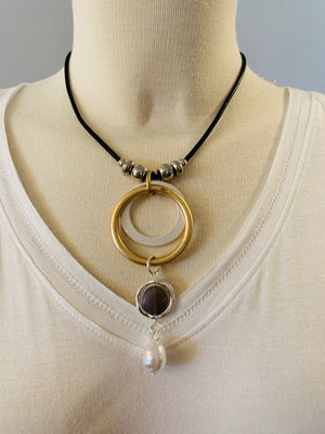 Janice Double Circle Pearl Necklace- -Trendy Me Boutique, Granada Hills California