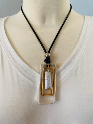 Jane Double Square Stone Necklace- -Trendy Me Boutique, Granada Hills California