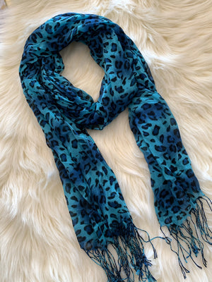 Leopard Printed Scarves - Blue/Aqua- -Trendy Me Boutique, Granada Hills California