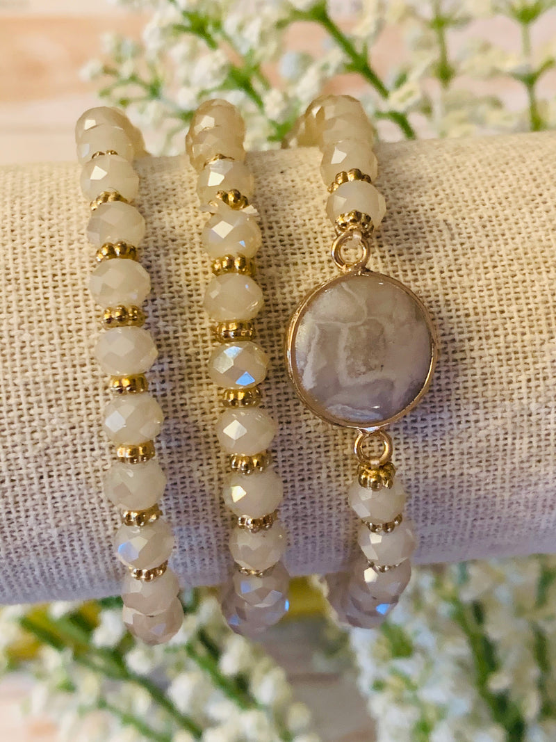 Natural Crystal Stretch Bracelet with Precious Stone Accent- -Trendy Me Boutique, Granada Hills California