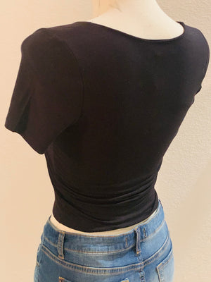 Black Double Layer Crop Top- -Trendy Me Boutique, Granada Hills California