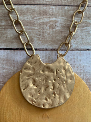 Mustard Wood Gold Necklace- -Trendy Me Boutique, Granada Hills California