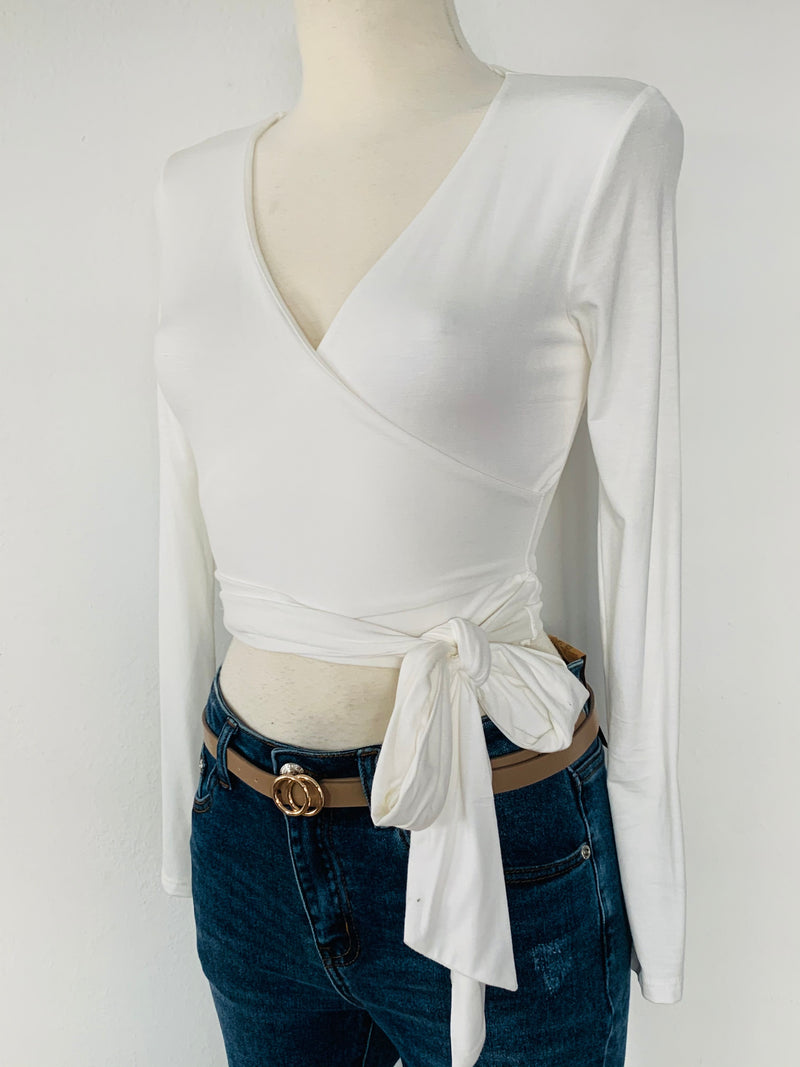 White Wrap Tie Top- -Trendy Me Boutique, Granada Hills California