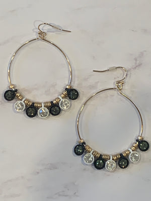Black White Rhinestone Loop Earrings- -Trendy Me Boutique, Granada Hills California